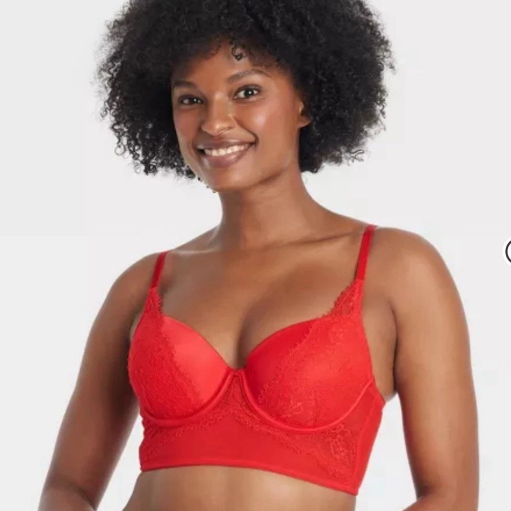 Auden Red Lace Demi Longline Women's Bra -32B